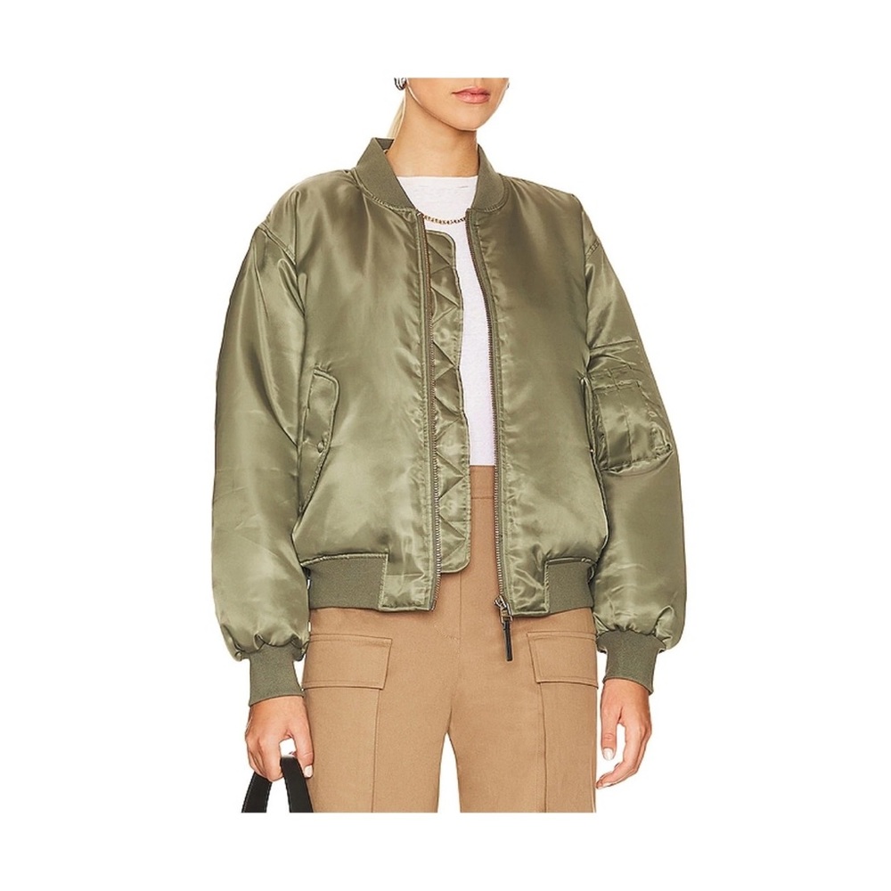 ANINE BING 'Leon' Green Polyester Bomber Jacket Size M